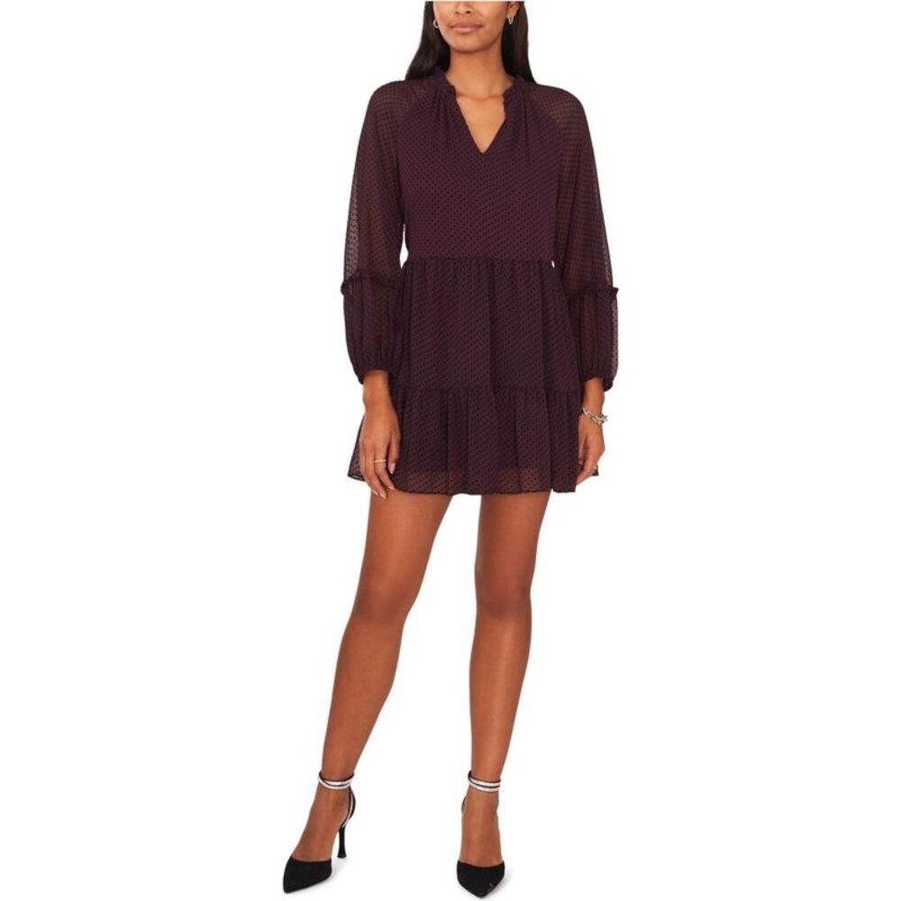 MSK Womens Layered Mini Baby Doll Dress, Purple, S, DM